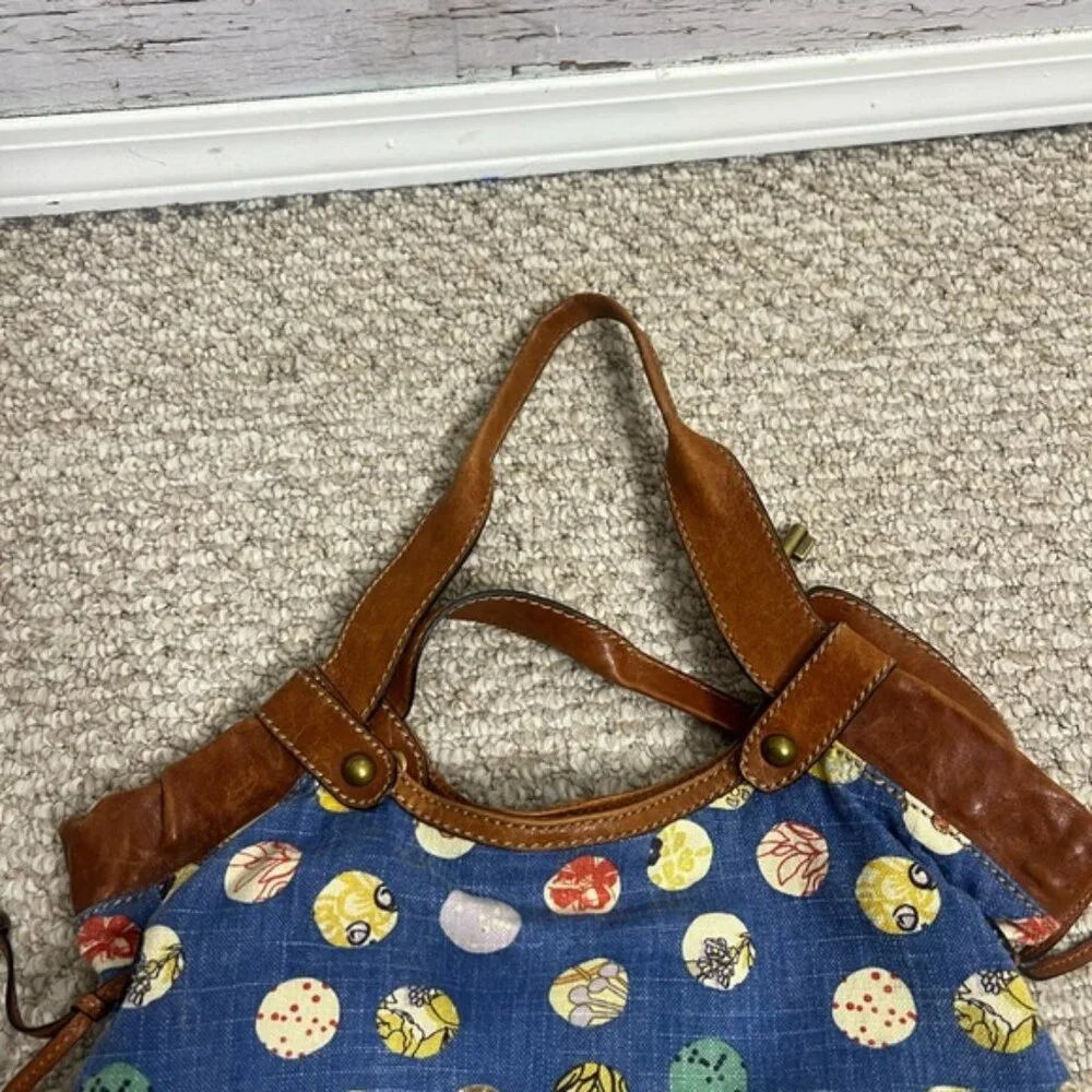 Fossil Blue and Brown Hobo Bag with Leather Straps - Picture 5 of 9